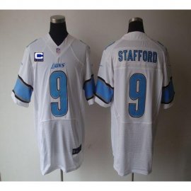 Nike Detroit Lions #9 Matthew Stafford White With C Patch Mens Stitched NFL Elite Jersey