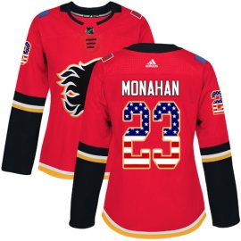 Adidas Calgary Flames #23 Sean Monahan Red Home Authentic USA Flag Womens Stitched NHL Jersey