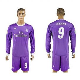 Real Madrid #9 Benzema Away Long Sleeves Soccer Club Jersey