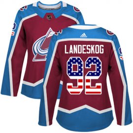 Adidas Colorado Avalanche #92 Gabriel Landeskog Burgundy Home Authentic USA Flag Womens Stitched NHL Jersey