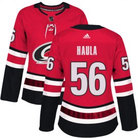 Adidas Carolina Hurricanes #56 Erik Haula Red Home Authentic Womens Stitched NHL Jersey