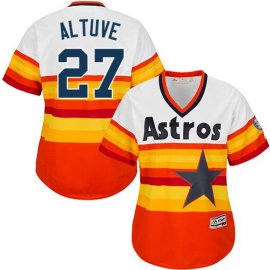 Houston Astros #27 Jose Altuve White/Orange Alternate Cooperstown Womens Stitched MLB Jersey