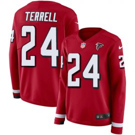 Nike Atlanta Falcons #24 A.J. Terrell Red Team Color Womens Stitched NFL Limited Therma Long Sleeve Jersey