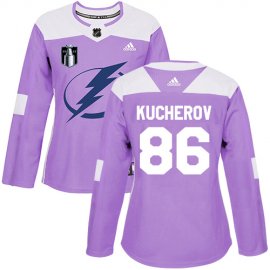 Adidas Tampa Bay Lightning #86 Nikita Kucherov Purple Authentic 2022 Stanley Cup Final Patch Womens Fights Cancer Stitched NHL Jersey Womens