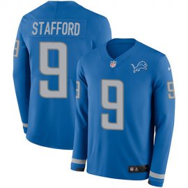 Nike Detroit Lions #9 Matthew Stafford Blue Team Color Mens Stitched NFL Limited Therma Long Sleeve Jersey