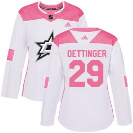 Adidas Dallas Stars #29 Jake Oettinger White/Pink Authentic Fashion Womens Stitched NHL Jersey