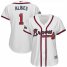 Atlanta Braves #1 Ozzie Albies Majestic Womens 2019 Postseason Official Cool Base Player Jersey White