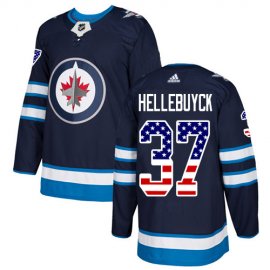 Adidas Winnipeg Jets #37 Connor Hellebuyck Navy Blue Home Authentic USA Flag Stitched NHL Jersey