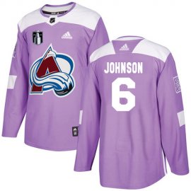 Adidas Colorado Avalanche #6 Erik Johnson Purple 2022 Stanley Cup Final Patch Authentic Fights Cancer Stitched NHL Jersey Mens