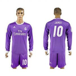 Real Madrid #10 James Away Long Sleeves Soccer Club Jersey