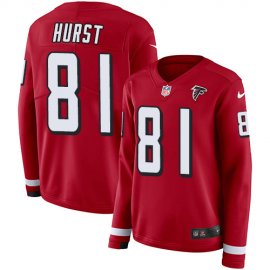 Nike Atlanta Falcons #81 Hayden Hurst Red Team Color Womens Stitched NFL Limited Therma Long Sleeve Jersey