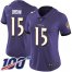 Nike Baltimore Ravens #15 Marquise Brown Purple Team Color Womens Stitched NFL 100th Season Vapor Limited Jersey