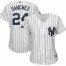 New York Yankees #24 Gary Sanchez Majestic Womens 2019 Postseason Official Cool Base Player Jersey White Navy