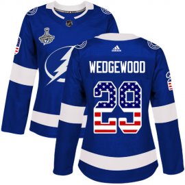 Adidas Tampa Bay Lightning #29 Scott Wedgewood Blue Home Authentic USA Flag Womens 2020 Stanley Cup Champions Stitched NHL Jersey
