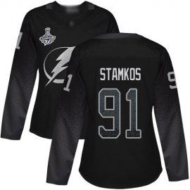 Adidas Tampa Bay Lightning #91 Steven Stamkos Black Alternate Authentic Womens 2020 Stanley Cup Champions Stitched NHL Jersey