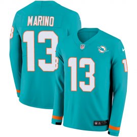 Nike Miami Dolphins #13 Dan Marino Aqua Green Team Color Mens Stitched NFL Limited Therma Long Sleeve Jersey