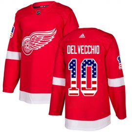 Adidas Detroit Red Wings #10 Alex Delvecchio Red Home Authentic USA Flag Stitched NHL Jersey