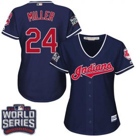 Cleveland Indians #24 Andrew Miller Navy Blue 2016 World Series Bound Womens Alternate Stitched MLB Jersey