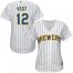 Milwaukee Brewers #12 Stephen Vogt White Strip Home Womens Stitched MLB Jersey