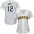 Milwaukee Brewers #12 Stephen Vogt White Strip Home Womens Stitched MLB Jersey