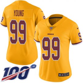 Nike Washington Football Team #99 Chase Young Gold Womens Stitched NFL Limited Rush 100th Season Jersey