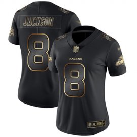 Nike Baltimore Ravens #8 Lamar Jackson Black/Gold Womens Stitched NFL Vapor Untouchable Limited Jersey