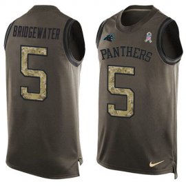 Nike Carolina Panthers #5 Teddy Bridgewater Green Mens Stitched NFL Limited Salute To Service Tank Top Jersey