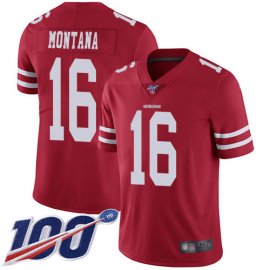 Nike San Francisco 49ers #16 Joe Montana Red Team Color Mens Stitched NFL 100th Season Vapor Limited Jersey