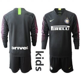 Inter Milan Blank Black Goalkeeper Long Sleeves Kid Soccer Club Jersey