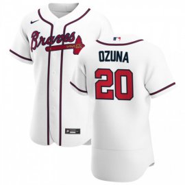 Atlanta Braves #20 Marcell Ozuna Mens Nike White Home 2020 Authentic Player MLB Jersey