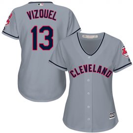 Cleveland Indians #13 Omar Vizquel Grey Road Womens Stitched MLB Jersey