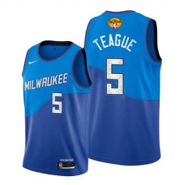 Nike Milwaukee Bucks #5 Jeff Teague Mens 2021 NBA Finals Bound City Edition Jersey Blue Mens