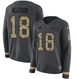 Nike Detroit Lions #18 Geronimo Allison Anthracite Salute to Service Womens Stitched NFL Limited Therma Long Sleeve Jersey