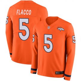 Nike Denver Broncos #5 Joe Flacco Orange Team Color Mens Stitched NFL Limited Therma Long Sleeve Jersey