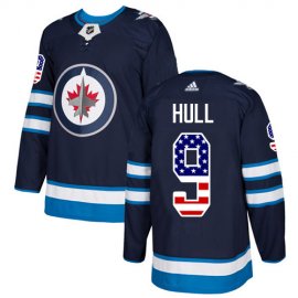 Adidas Winnipeg Jets #9 Bobby Hull Navy Blue Home Authentic USA Flag Stitched NHL Jersey