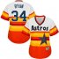 Houston Astros #34 Nolan Ryan White/Orange Alternate Cooperstown Womens Stitched MLB Jersey