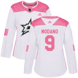 Adidas Dallas Stars #9 Mike Modano White/Pink Authentic Fashion Womens Stitched NHL Jersey