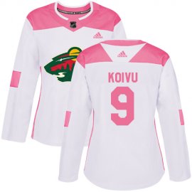 Adidas Minnesota Wild #9 Mikko Koivu White/Pink Authentic Fashion Womens Stitched NHL Jersey