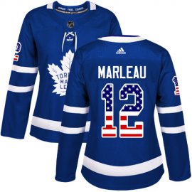 Adidas Toronto Maple Leafs #12 Patrick Marleau Blue Home Authentic USA Flag Womens Stitched NHL Jersey