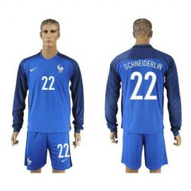 France #22 Schneiderlin Home Long Sleeves Soccer Country Jersey