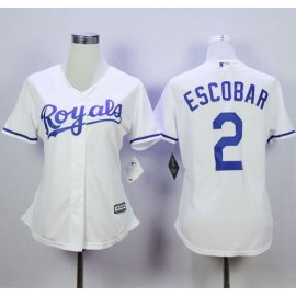 Kansas City Royals #2 Alcides Escobar White Home Womens Stitched MLB Jersey