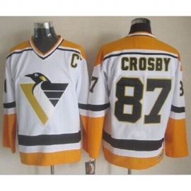 Pittsburgh Penguins #87 Sidney Crosby White/Yellow CCM Throwback Stitched NHL Jersey