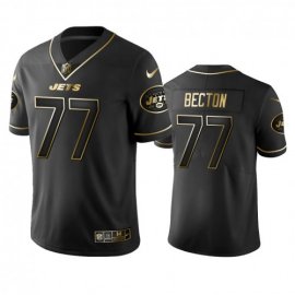 New York New York Jets #77 Mekhi Becton Mens Nike Black Golden Edition Vapor Limited Jersey