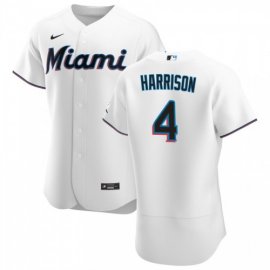 Miami Marlins #4 Monte Harrison Mens Nike White Home 2020 Authentic Player MLB Jersey