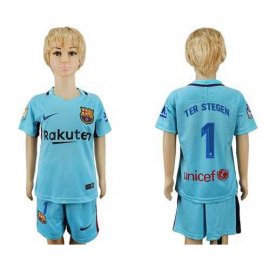 Barcelona #1 Ter Stegen Away Kid Soccer Club Jersey