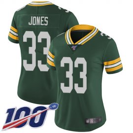 Nike Green Bay Packers #33 Aaron Jones Green Team Color Womens Stitched NFL 100th Season Vapor Limited Jersey