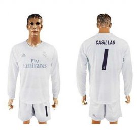 Real Madrid #1 Casillas Marine Environmental Protection Home Long Sleeves Soccer Club Jersey