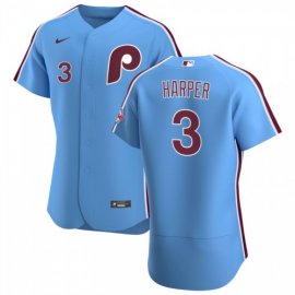 Philadelphia Phillies #3 Bryce Harper Mens Nike Light Blue Alternate 2020 Authentic Player MLB Jersey