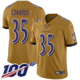 Nike Baltimore Ravens #35 Gus Edwards Gold Mens Stitched NFL Limited Inverted Legend 100th Season Jersey