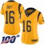 Nike Los Angeles Rams #16 Jared Goff Gold Womens Stitched NFL Limited Rush 100th Season Jersey